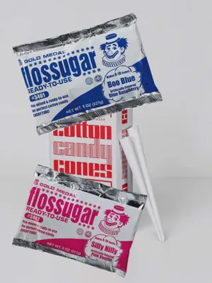 Cotton Candy Flossuger Pouches & Cones 16-20 Servings