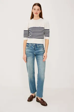Rails Martha Top in Ivory Navy Floral Stripe