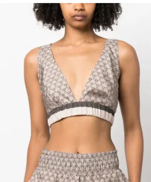 Brunello Cucinelli Neutral Silk V-Neck Cropped Top