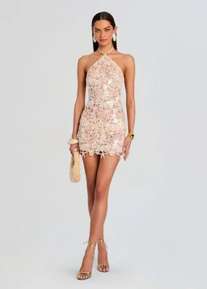 Retrofête Hayden Sequin Dress in Cream