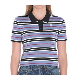 Celine Blue Striped Cropped Polo Teeshirt