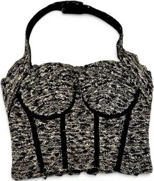 Balmain Metallic Tweed Crop Halter Bustier Top