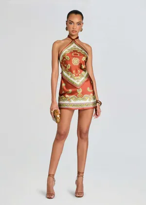 Retrofête Adelaide Silk Dress in Rust Paisley