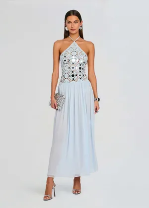 Retrofête Odetta Crochet Dress in Metallic Glace