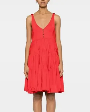 Lanvin Red Gathered Sleeveless Mini Dress