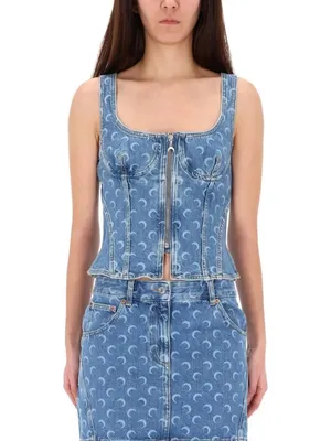 Marine Serre Crescent Moon Denim Top