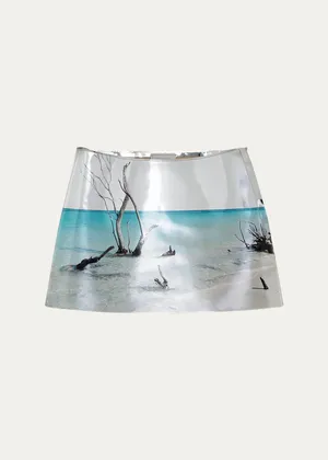 Prada Graphic Print Shiny Leather Mini Skirt