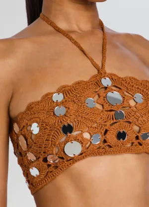 Retrofête Enora Metallic Crochet Top in Metallic Rust