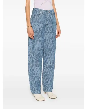 Fendi Chambray Blue Logo Trousers
