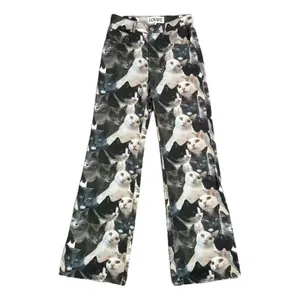 Loewe Bootcut Cat Faces Print Denim Jeans