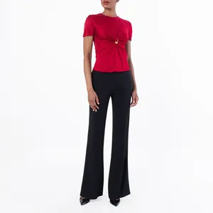 Versace Red Safety Pin Gathered Top