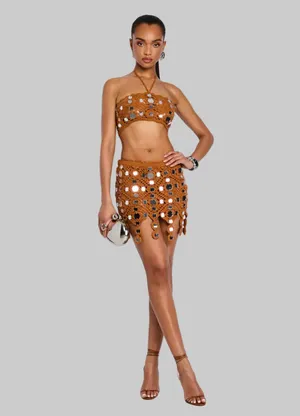 Retrofête Claire Metallic Crochet Skirt in Metallic Rust