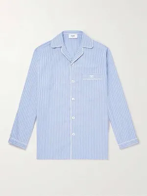 Celine Logo-Embroidered Striped Cotton-Poplin Pyjama Shirt