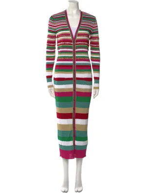 Valentino Striped Rainbow Plunge Neckline Sweater