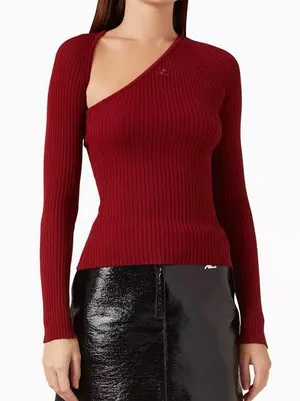 Courreges Slash Asymmetric Ribbed Knit Sweater