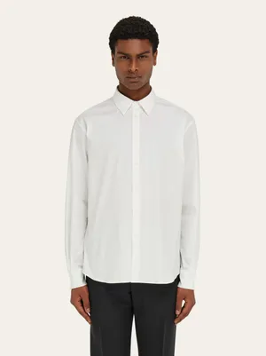 Ferragamo White Button Up Shirt with Embroidered F