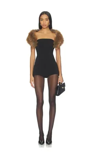 Retrofête Salmee Faux Fur Romper in Black/Red Fox