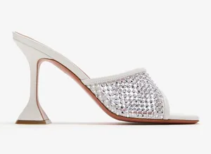 Amina Muaddi White Crystal Lupita Mule Heels