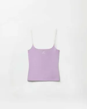 Versace Embroidered-Logo Stretch Cotton-Jersey Tank Top in Lilac