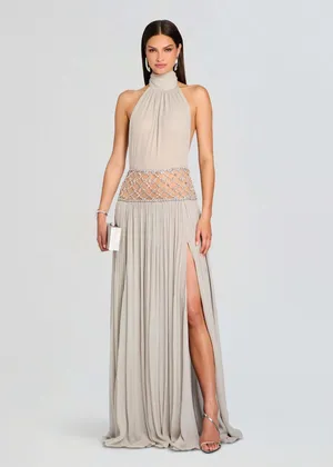 Retrofête Kreeli Embellished Dress in Silver Cloud