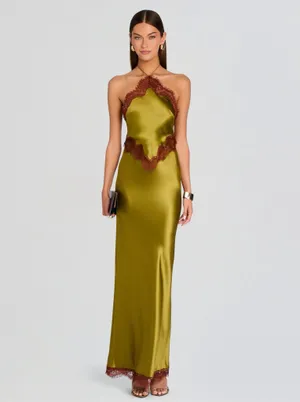 Retrofête Everly Lace Dress in Basil/Cigar