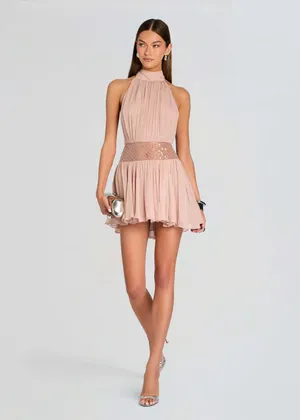 Retrofête Daly Sequin Chiffon Dress in Truffle