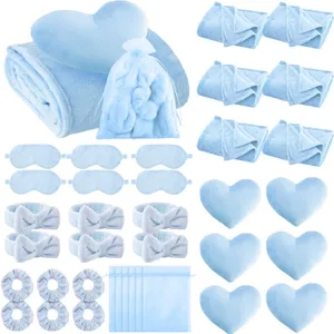 6 Sets of Light Blue Throw Blankets, Heart Pillows, Scrunchies, Headbands, Sleeping Masks