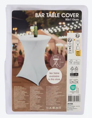 Housse blanche pour table haute Ø 80 × 110 cm – location pour manges debout