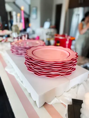 Pink & Red Scalloped Melamine Plates