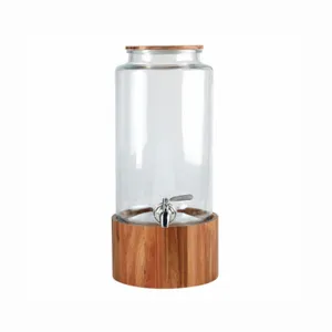 8L Glass Beverage Dispenser with Wood Stand