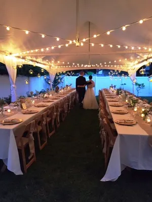 Marquee Tent Cafe Lights Installed X Pattern 