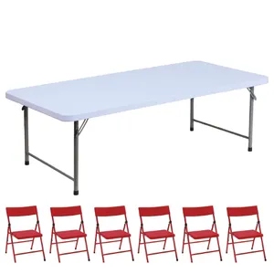 Kids 5ft Table & 6 Red Kids Chairs