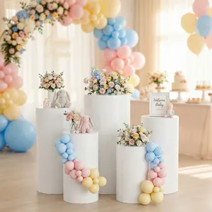 5 Piece Metal White Cylinder Pedestal Displays