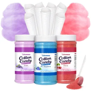 Add-ons: 3 Cotton Candy Floss Flavors + 55 Cones - Grape, Raspberry & Cherry