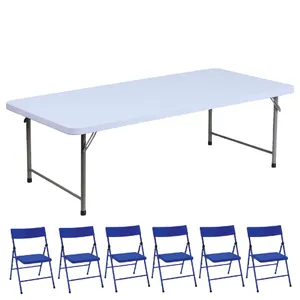 Kids 5ft Table & 6 Blue Kids Chairs
