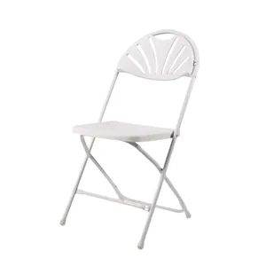 White Fan Back Folding Chair - Steel & Poly