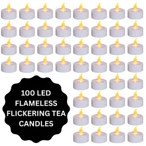 100 Flameless LED Flickering Tea Light Candles - White
