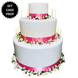 Pop-Out Birthday Cake Prop 6ft + Florals & Pink Ribbon 