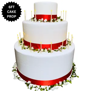 Pop-Out Birthday Cake Prop 6ft + Florals & Red Ribbon 