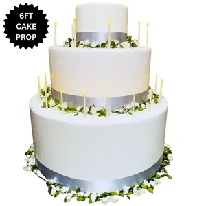 Pop-Out Birthday Cake Prop 6ft + Florals & Silver Ribbon 