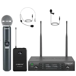 Phenyx Pro Wireless Microphone System, Dual Channel 100 UHF Metal Receiver, 328ft Range Auto Scan, Cordless Handheld & Bodypack & Lapel Mic Combo