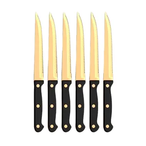 5 Gold Flatware Steak Knives 