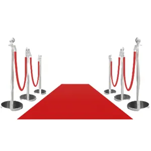 3ft x 15ft Red Carpet and 6 Chrome Stanchions with Red Velvet Rope