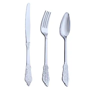 50 Pre Rolled Silver Elegant Plastic Silverware Sets