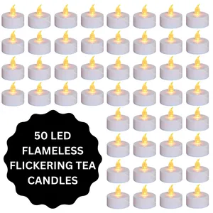 50 Flameless LED Flickering Tea Light Candles - White