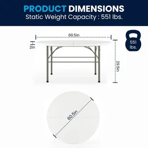 5-Foot Round Bi-Fold White Plastic Folding Table