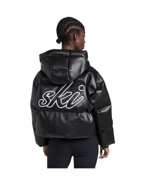 PERFECT MOMENT <br> Black Leather Taos cropped quilted Ski Jacket Size L <br> RRP $1840
