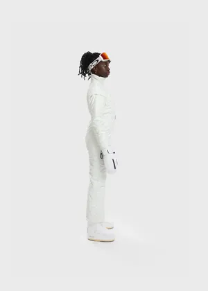ASOS <br> Ski suit in iridescent shine with detachable sleeves <br> SNOW BRIGHT WHITE Size M <br> RRP $45O