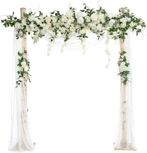 Floral and Fabric Arbor Set.   3 piece floral, 1 Long and 2 small arrangements in shades of white.   1 piece of white fabric.  