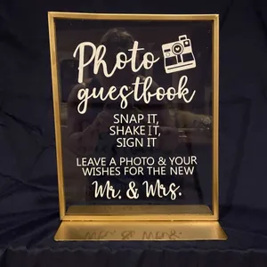 Large Photo Guest book Acrylic in Gold  Standing Frame 